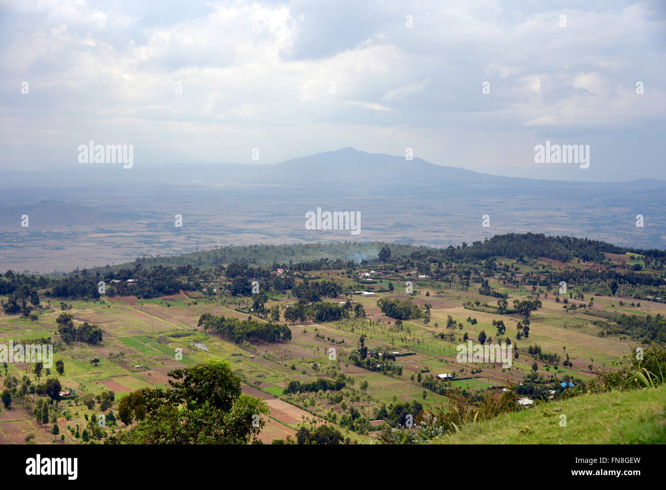 Africa: Kenya: The East African Rift Valley looking North West from Limuru over the farmed terraces towards the Ngong Hills and Naivasha Stock Photo