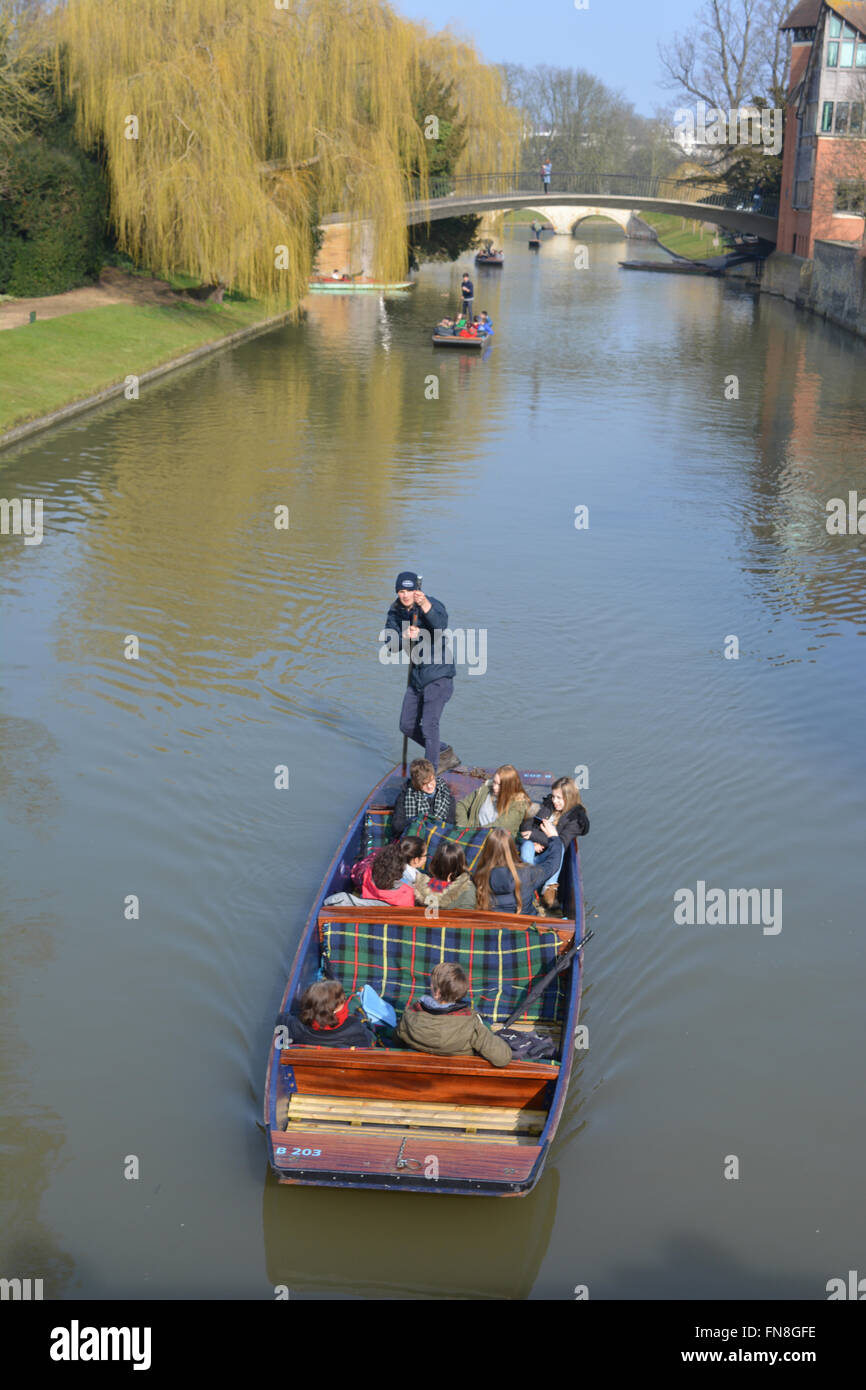 Punting on the River Cam, looking towards Trinity Hall College & Jerwood Library from Clare Bridge,  University of Cambridge, UK Stock Photo