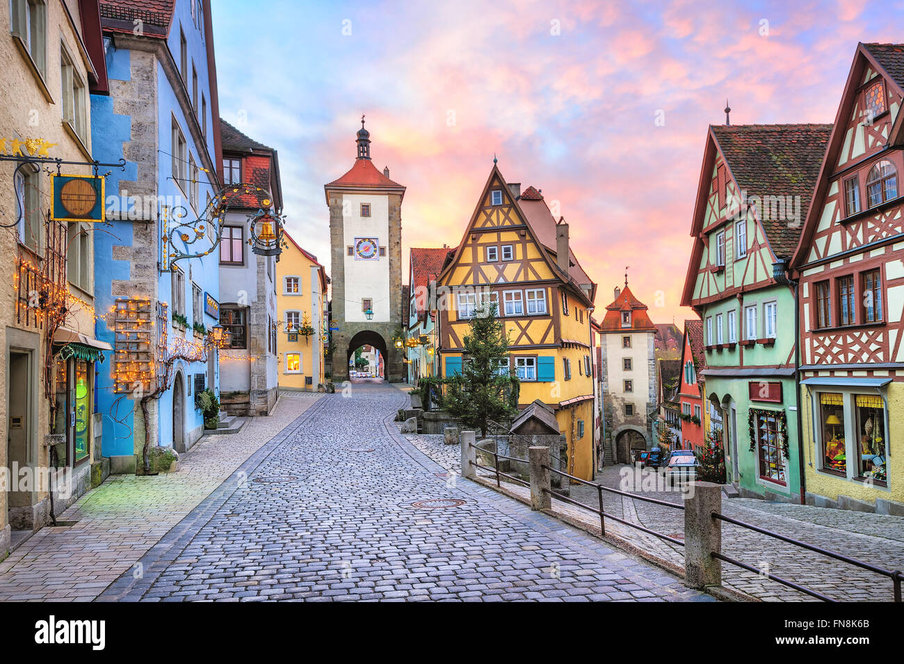 Colorful half-timbered houses in Rothenburg ob der Tauber, Germany Stock Photo
