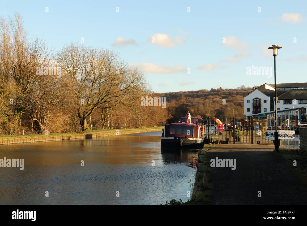 Decorated barge,LeedsLiverpool canal,Apperley Bridge,W.Yorks Stock