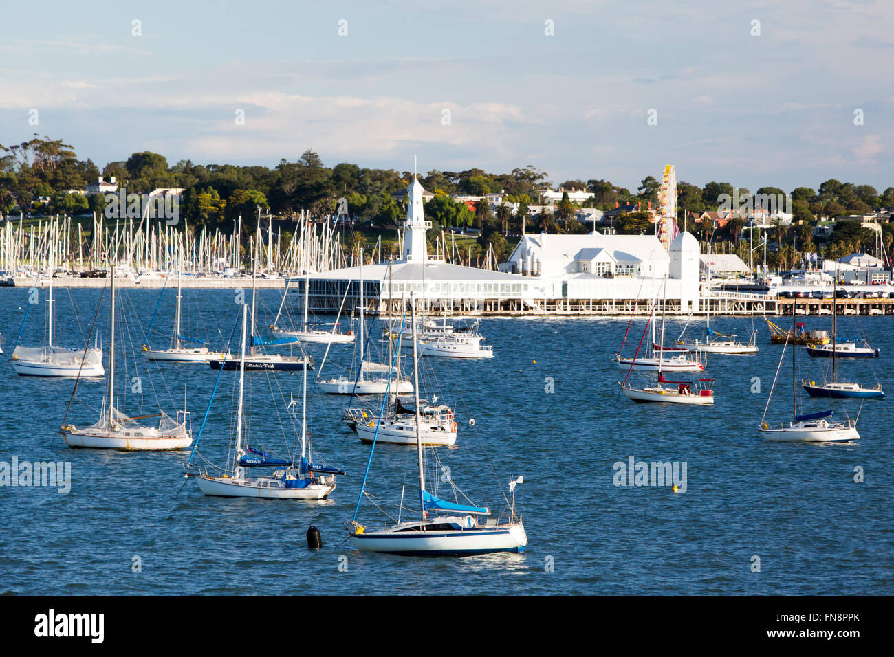 Cunningham Pier and Geelong waterfront on a warm summer's evening in Victoria, Australia Stock Photo