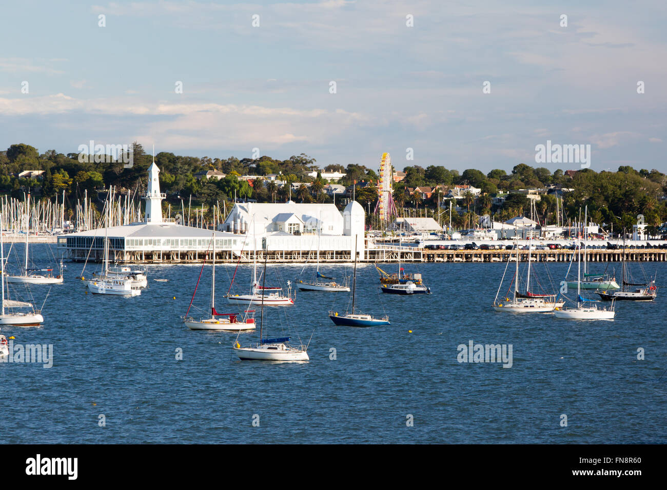 Cunningham Pier and Geelong waterfront on a warm summer's evening in Victoria, Australia Stock Photo