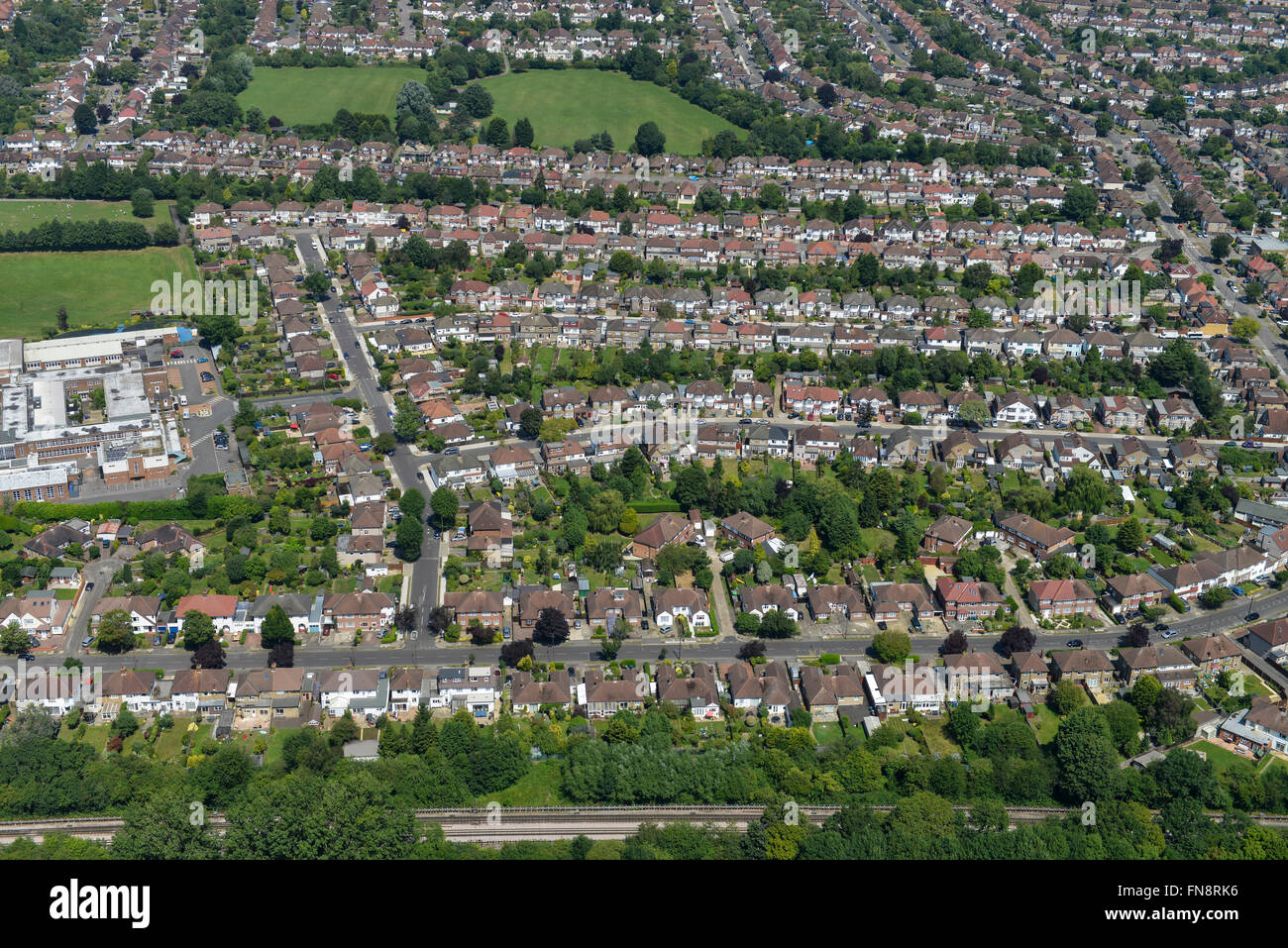 An aerial view of typical English suburban housing Stock Photo