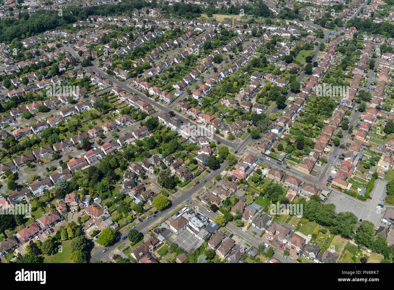 An aerial view of typical English suburban housing Stock Photo