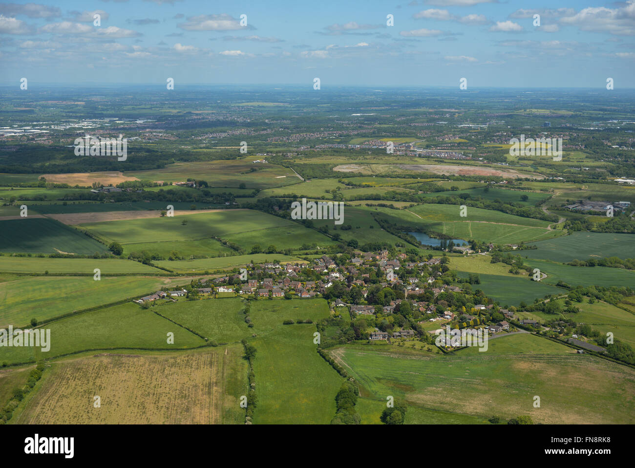 An aerial view of the village of Little Wenlock and surrounding Shropshire countryside Stock Photo