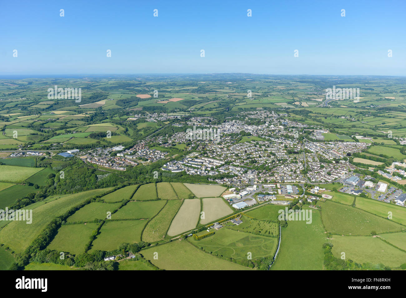 An aerial view of the Cornwall town of Liskeard and surrounding countryside Stock Photo
