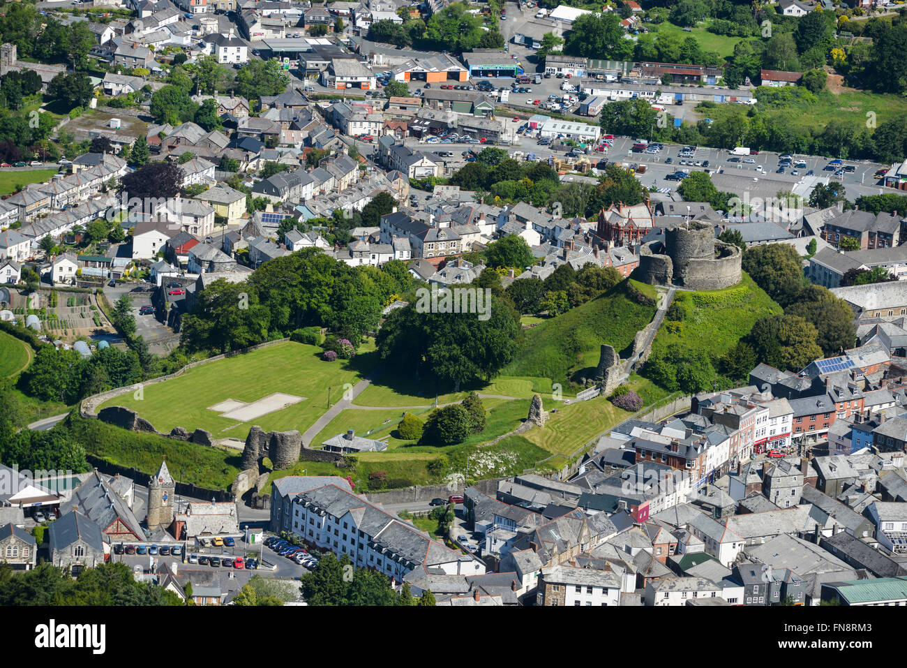 An aerial view of Launceston Castle in Cornwall Stock Photo Alamy
