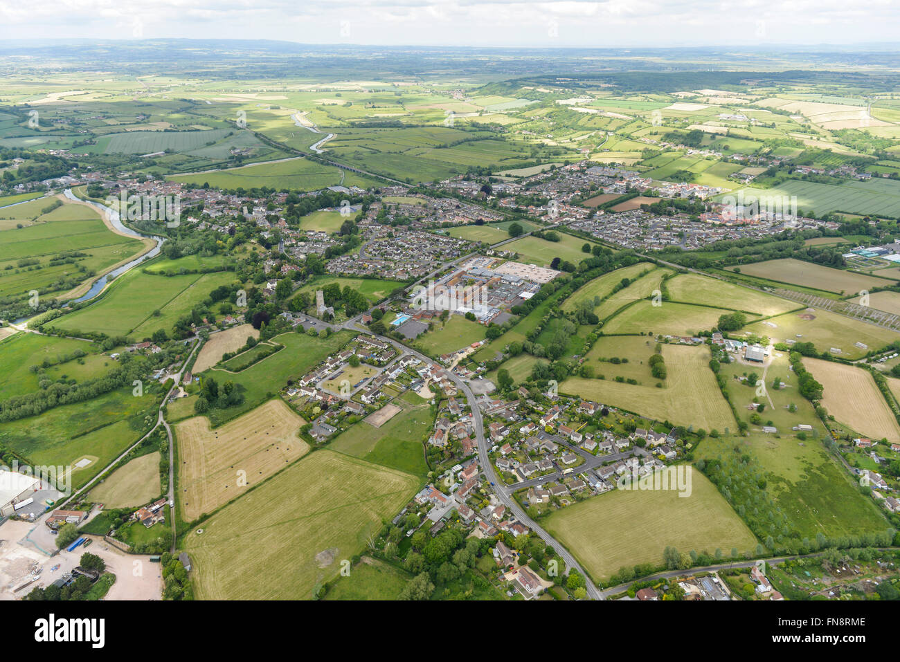 An aerial view of the Somerset settlements of Langport and Huish