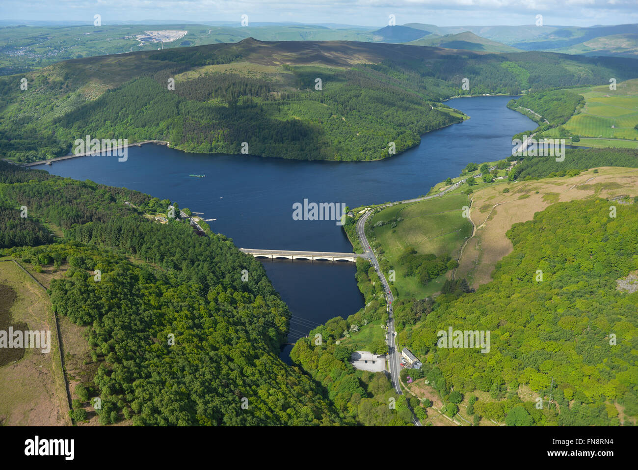 An aerial view of the Ladybower Reservoir, Upper Derwent Valley, Derbyshire Stock Photo