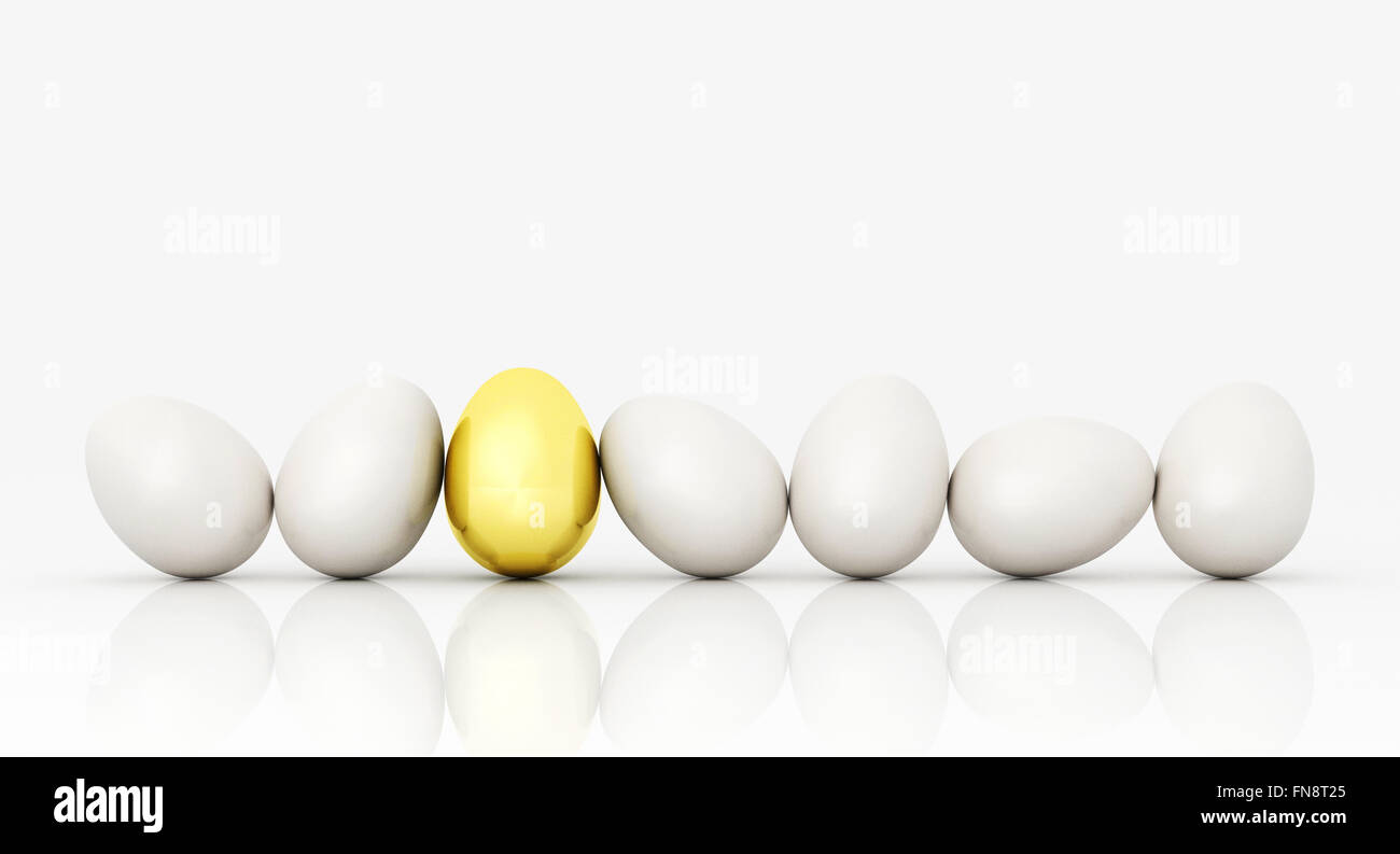 Golden egg in a row of the white eggs. 3D. Stock Photo by ©newb1 35522951