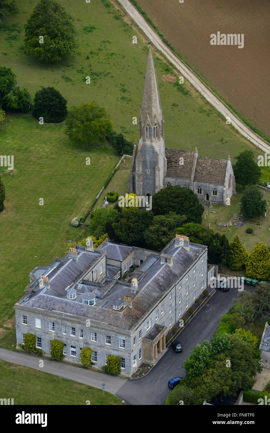 An aerial view of Kingweston House and Church in Somerset Stock Photo