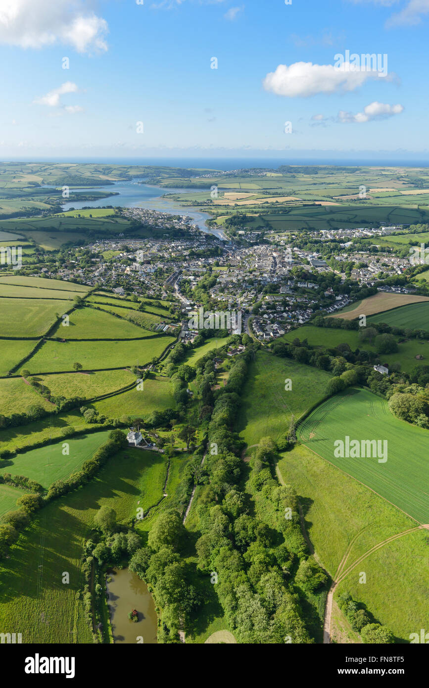 An aerial view of the Devon town of Kingsbridge with the estuary visible in the distance Stock Photo