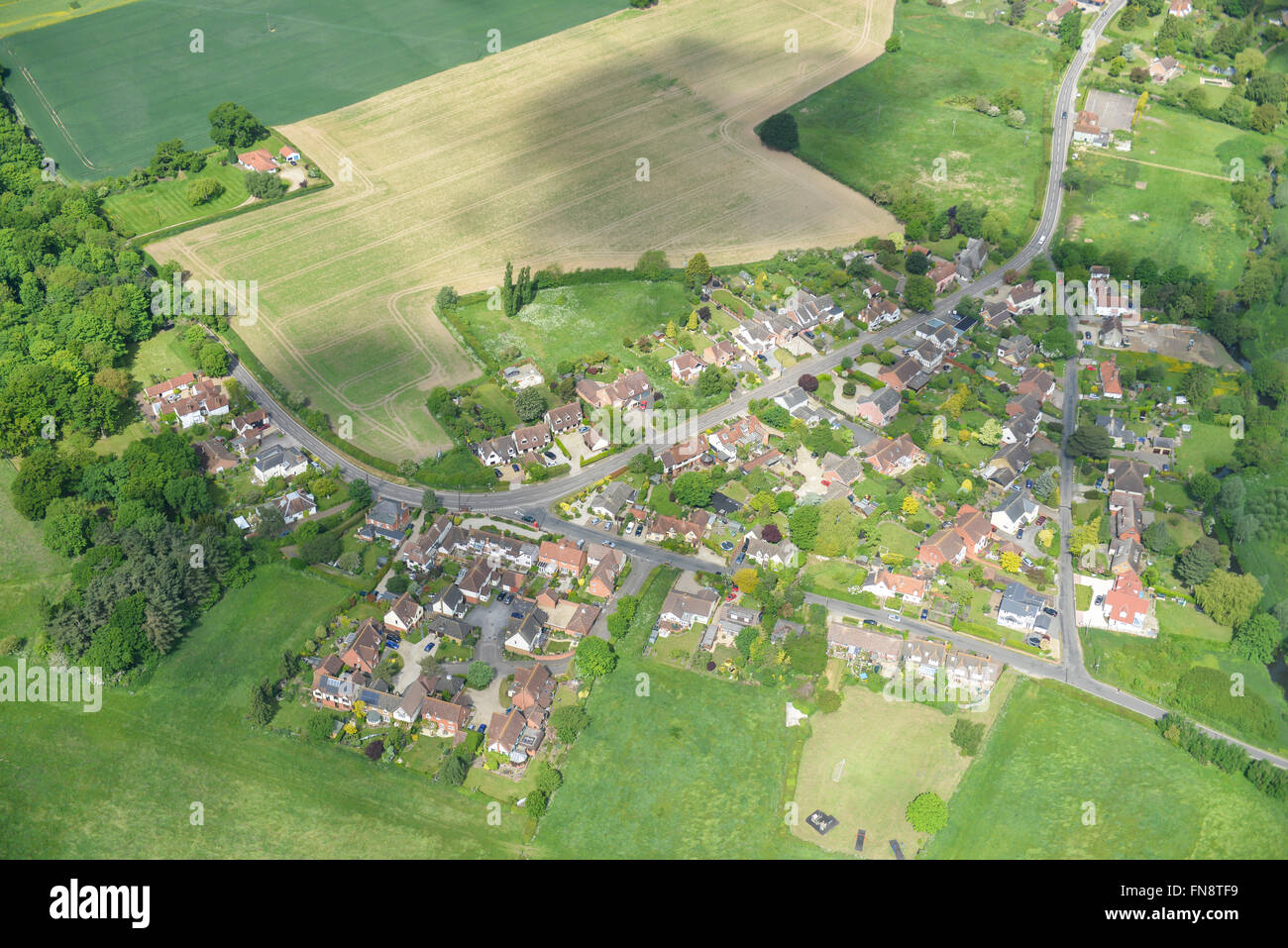 An aerial view of the village of Howe Street and surrounding Essex countryside Stock Photo