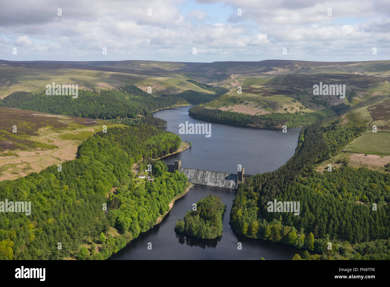 An aerial view of the Howden reservoir in the Derwent Valley, bordering