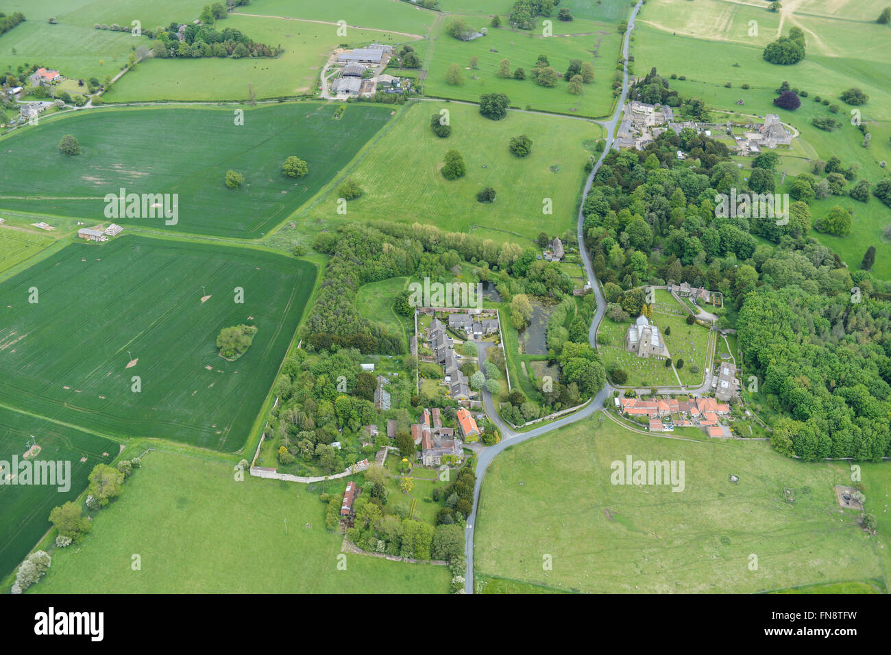 An aerial view of the North Yorkshire village of Hornby Stock Photo