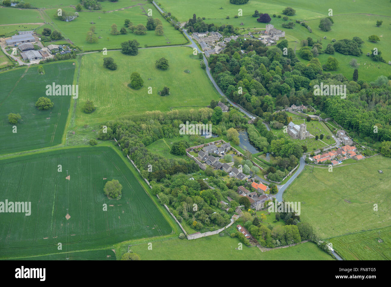 An aerial view of the North Yorkshire village of Hornby Stock Photo