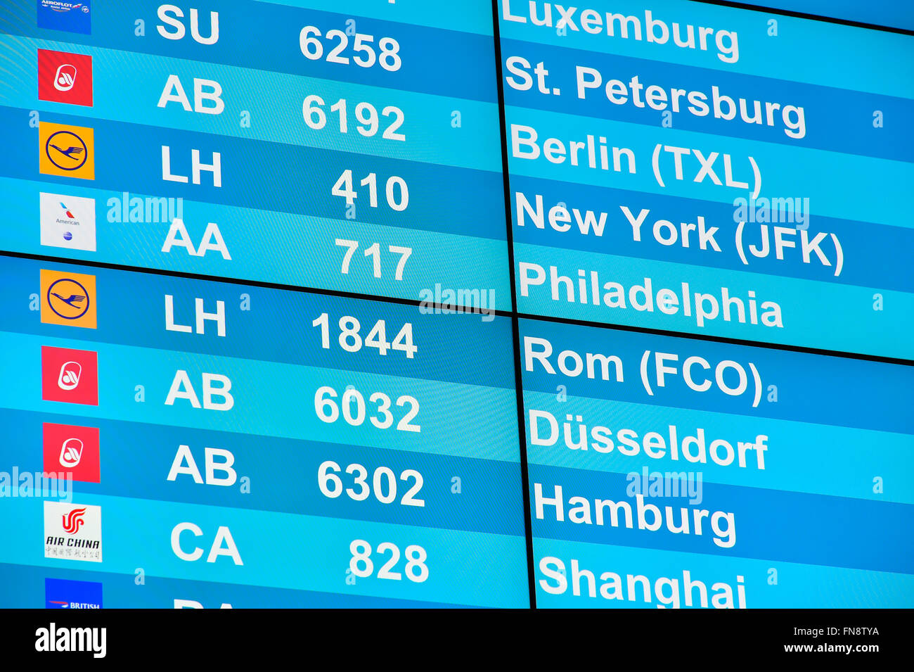 Display, Monitor, Scorebord, show, Flights, Flightnumber, Time, Shedule, Arrival, Departure, Airline, Airlinecode, Sign, No, Stock Photo