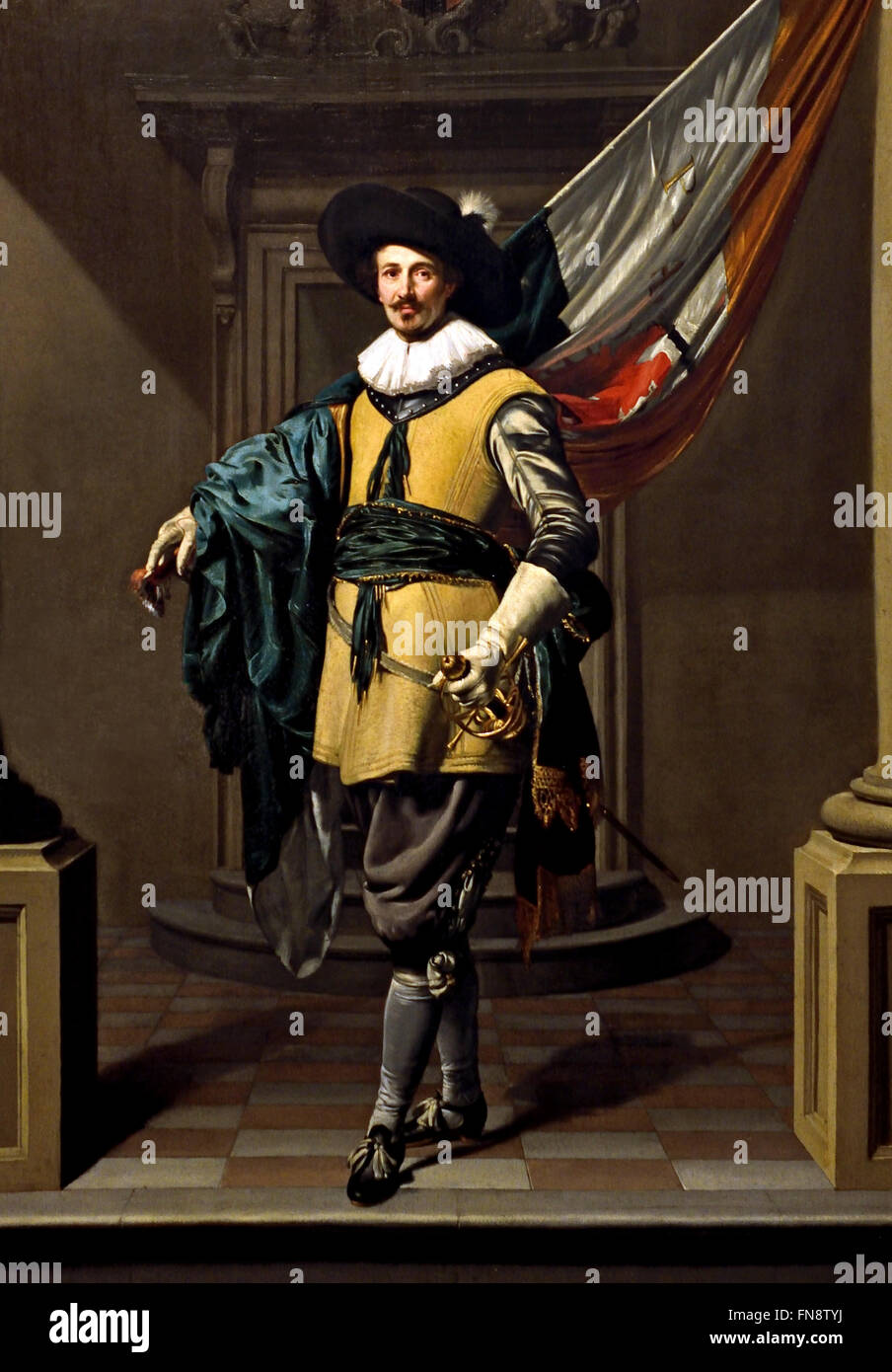 Portrait of Loef Vredericx (1590-1668) as an Ensign 1626  Thomas de Keyser, Dutch Netherlands ( In his daily life, Loef Vredericx was a silversmith, but here he is portrayed in the honourable position of ensign of the Amsterdam civic militia ) Stock Photo