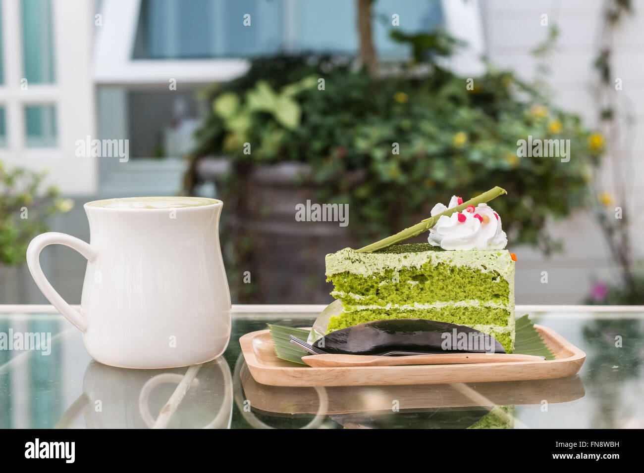 Green tea cake Stock Photo Alamy