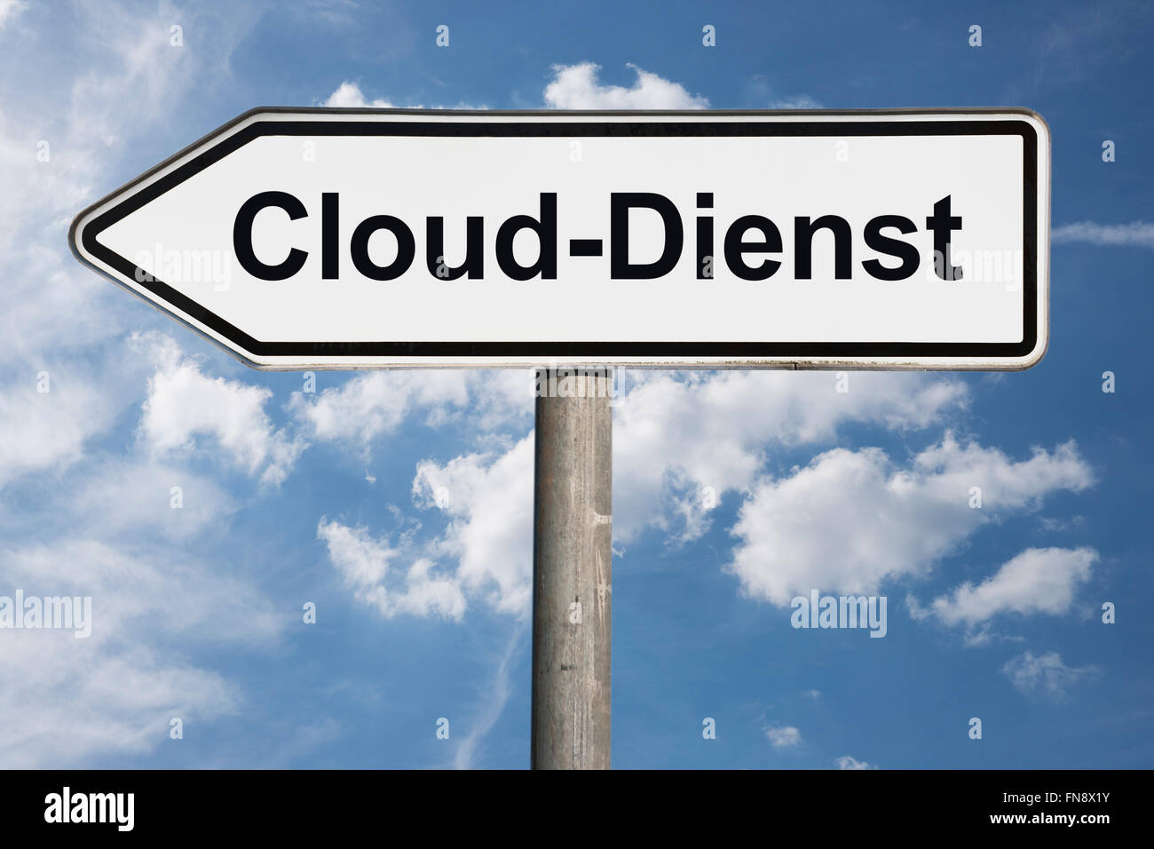 Detail photo of a signpost with the German title Cloud-Dienst (Cloud-Service) Stock Photo