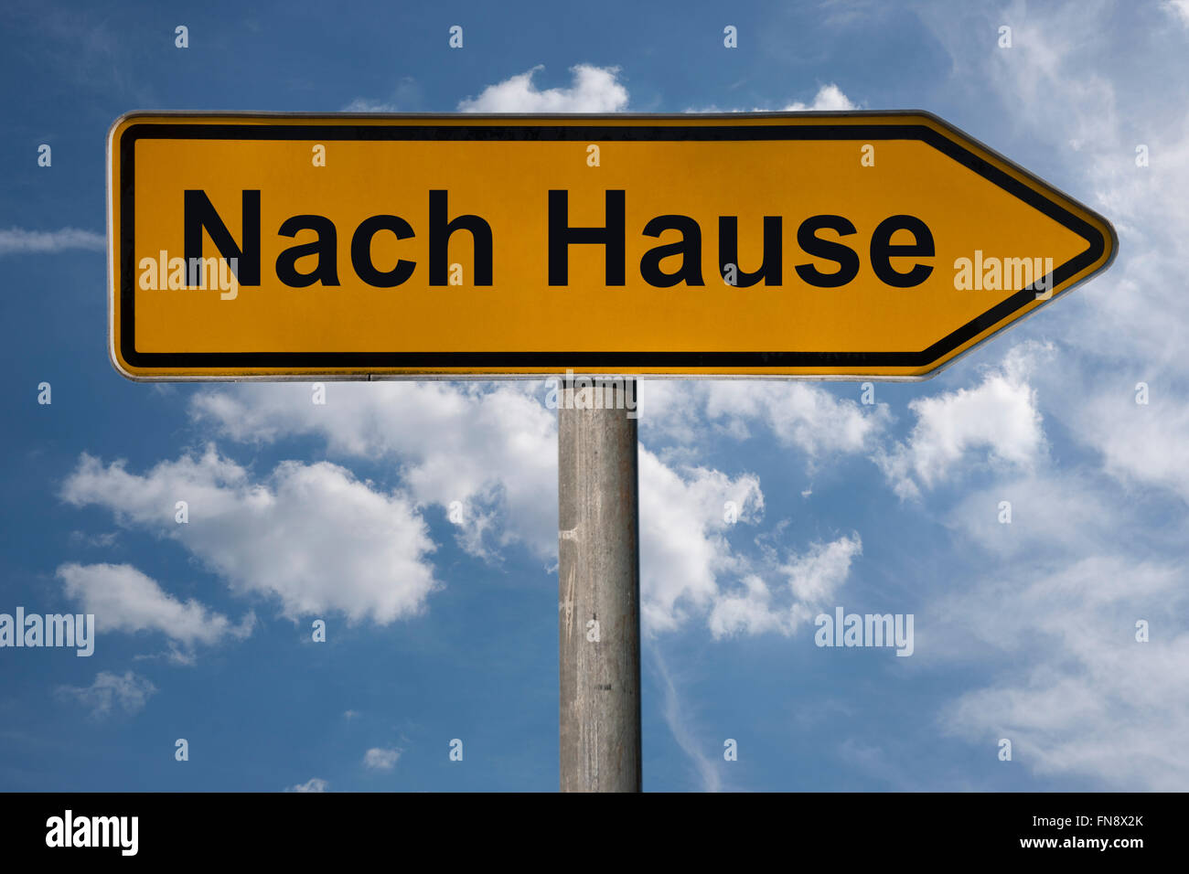 Detail photo of a signpost with the German title Nach Hause (home) Stock Photo
