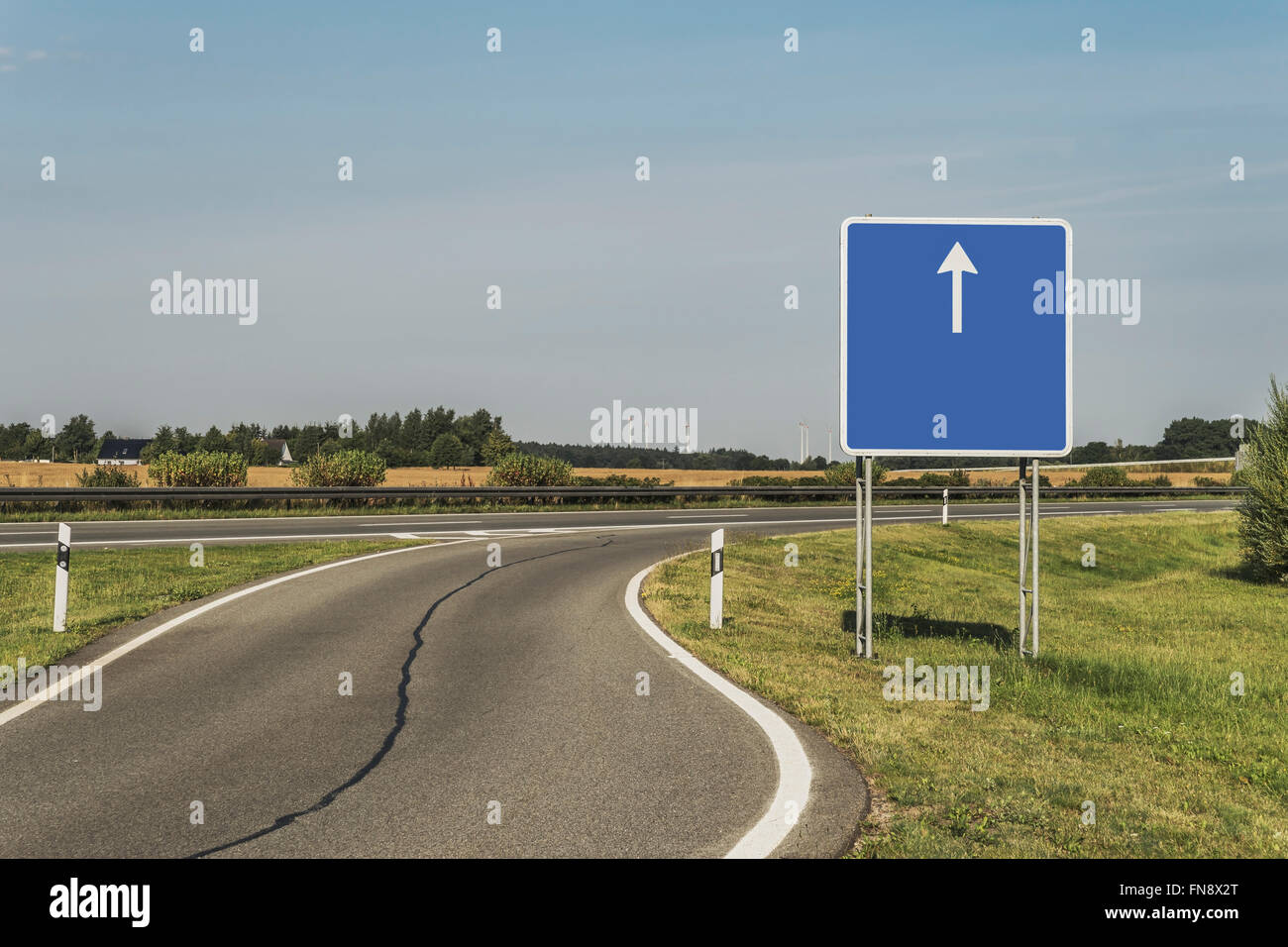 Road Sign on the German Highway (Autobahn) without a title, Germany, Europe Stock Photo