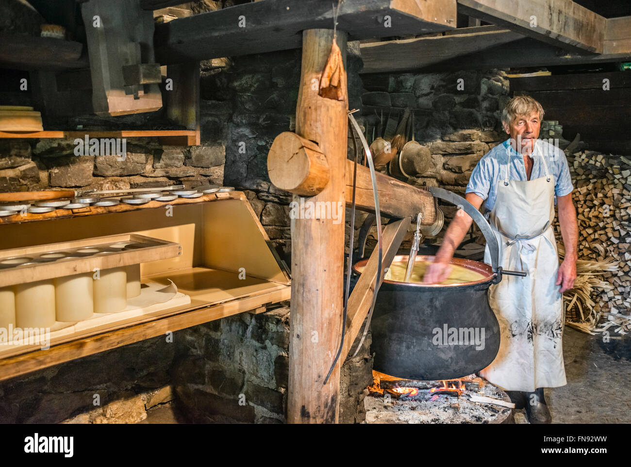 Cheese maker in a cheese dairy, Open Air Museum Ballenberg, Bern,  Switzerland Stock Photo - Alamy