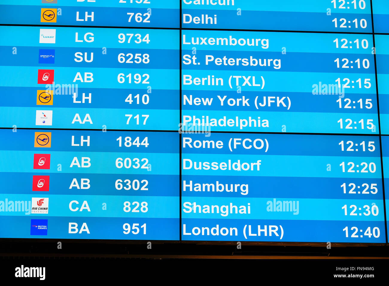 Display, Monitor, Scorebord, show, Flights, Flightnumber, Time, Shedule, Arrival, Departure, Airline, Airlinecode, Sign, No, Stock Photo