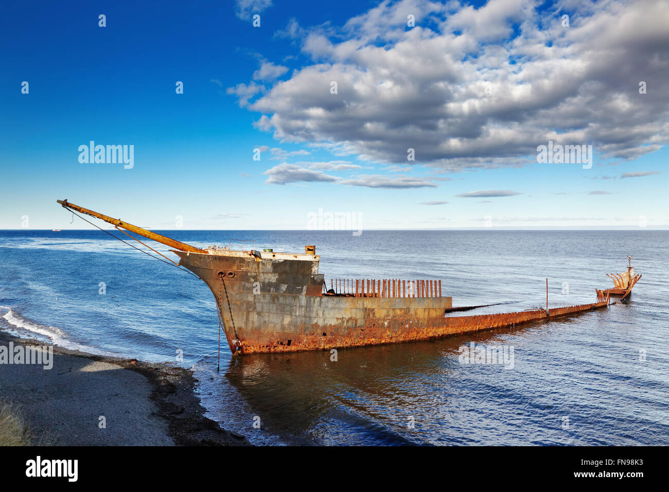 Remains of the Lord Lonsdale frigate, Strait of Magellan, near Punta Arenas, Chile Stock Photo