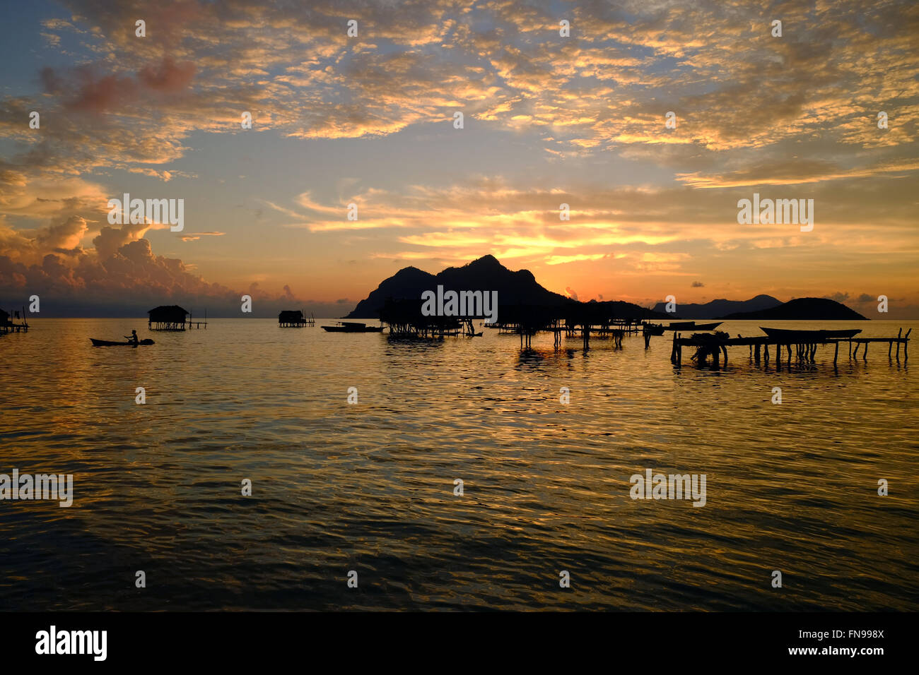 Sunrise over Maiga Island, Semporna, Borneo, Malaysia Stock Photo