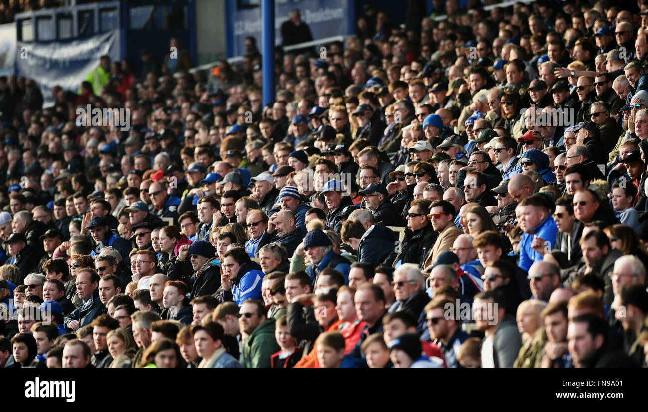 Football fans watching a match at Fratton Park Portsmouth FC - Editorial use only. No merchandising. For Football images FA and Premier League restrictions apply inc. no internet/mobile usage without FAPL license - for details contact Football Dataco Stock Photo