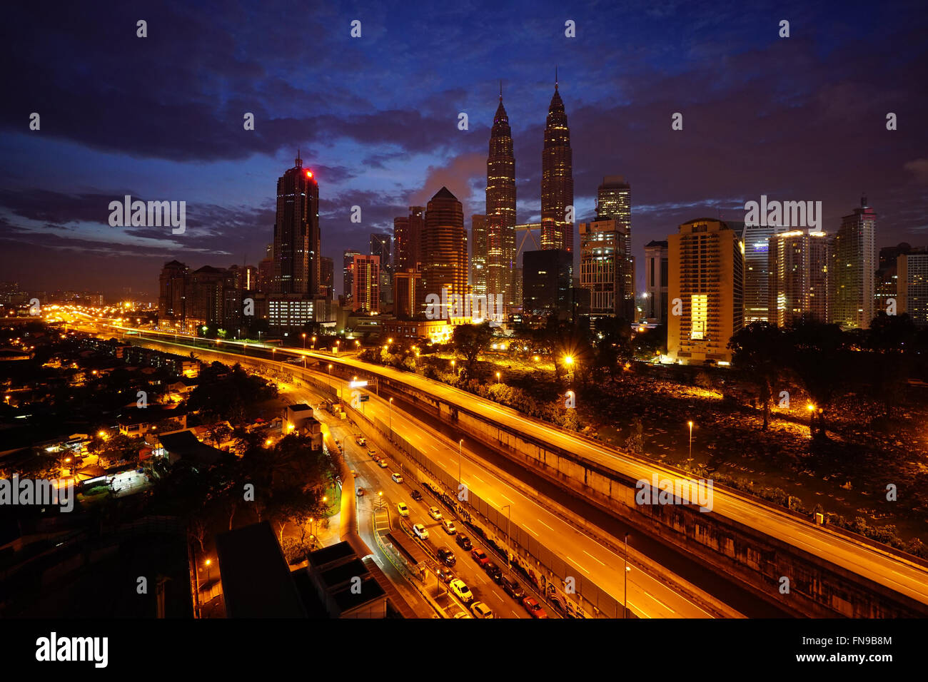 City skyline at night, Kuala Lumpur, Malaysia Stock Photo