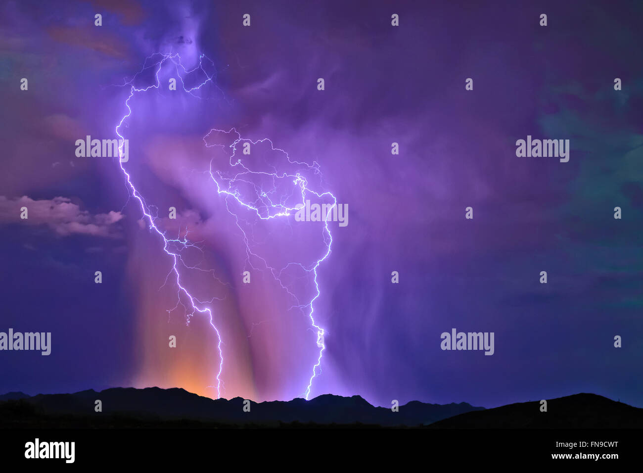 Purple lightning, Buckeye Foothills, Arlington, Arizona, United States Stock Photo