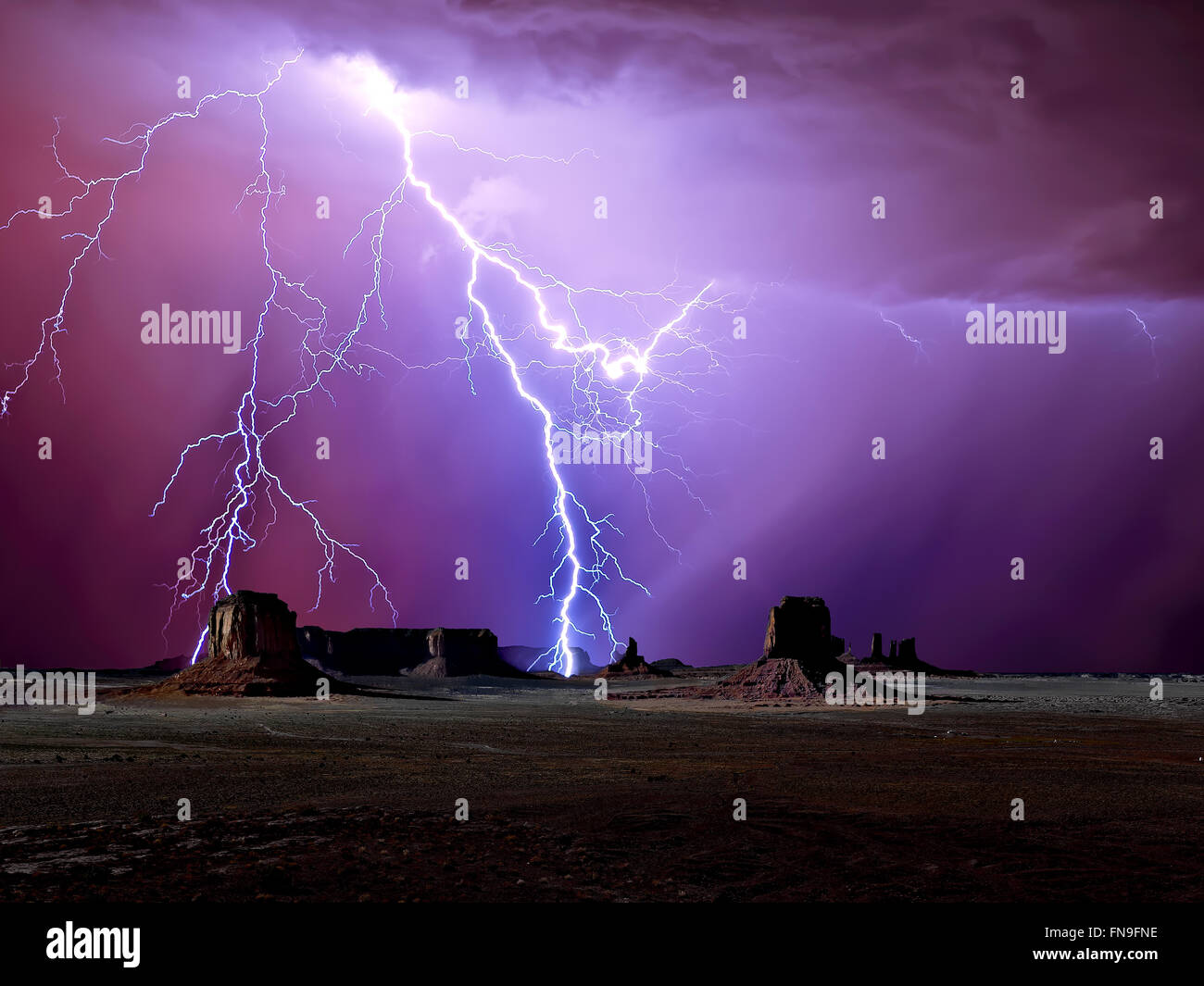 Lightning over Monument Valley,  Arizona, United States Stock Photo