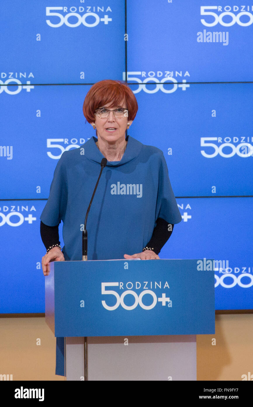 Minister of family, labour and social policy, Elzbieta Rafalska during the conference with representatives of local government about the social 500+ program. (Photo by Mateusz Wlodarczyk / Pacific Press) Stock Photo