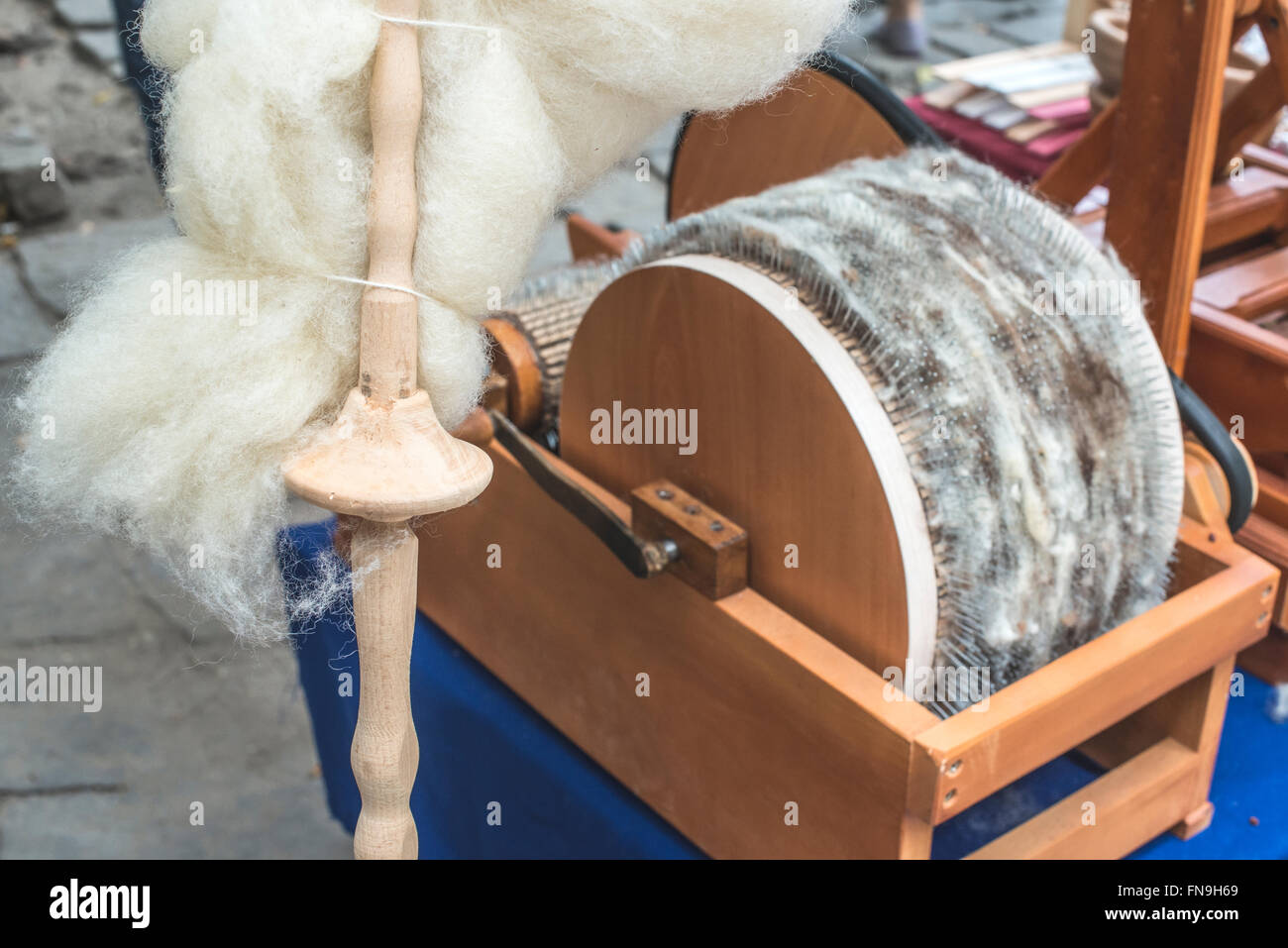 Manual processing of wool Stock Photo