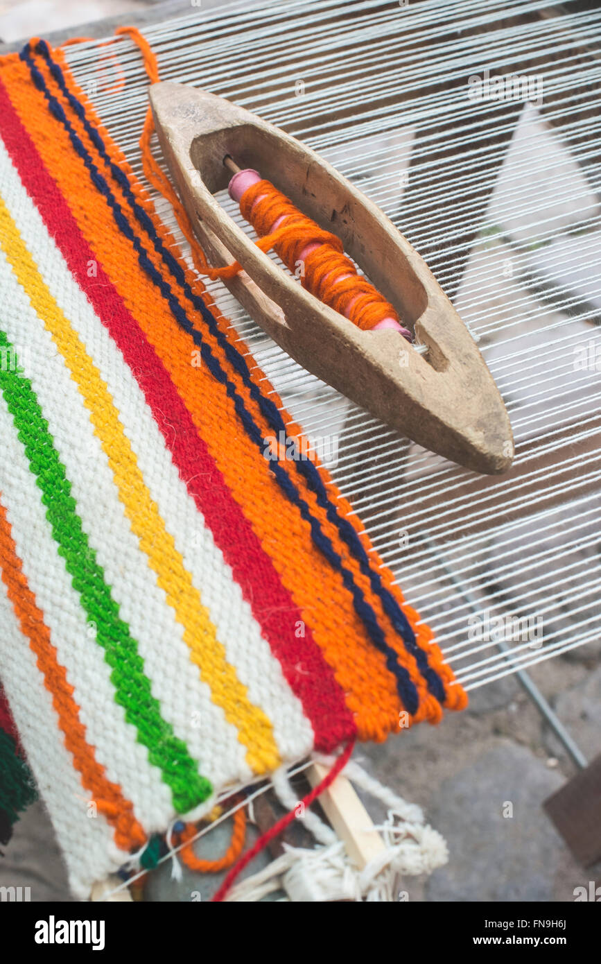Weaving loom for a carpet Stock Photo