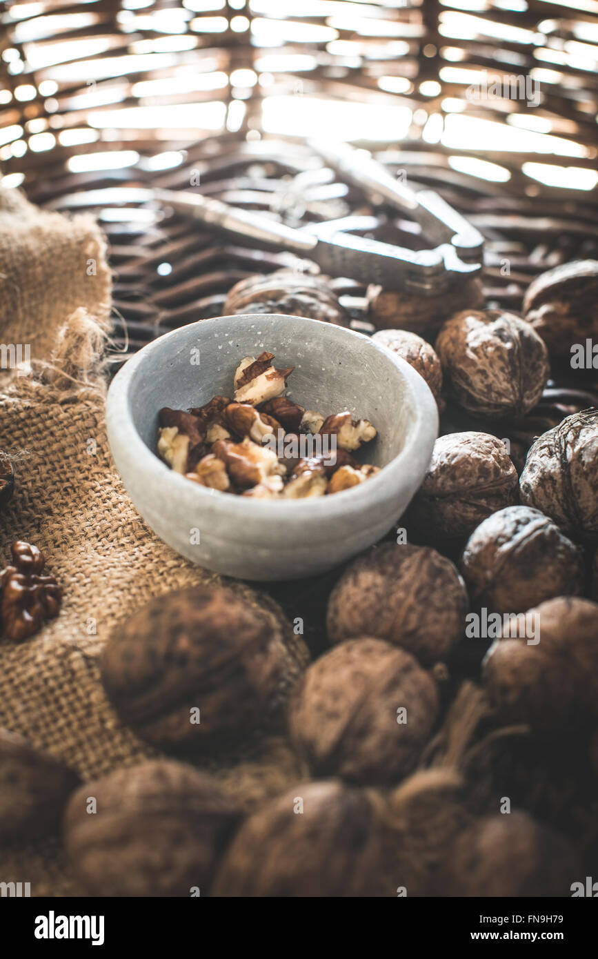 Breaking walnuts Stock Photo