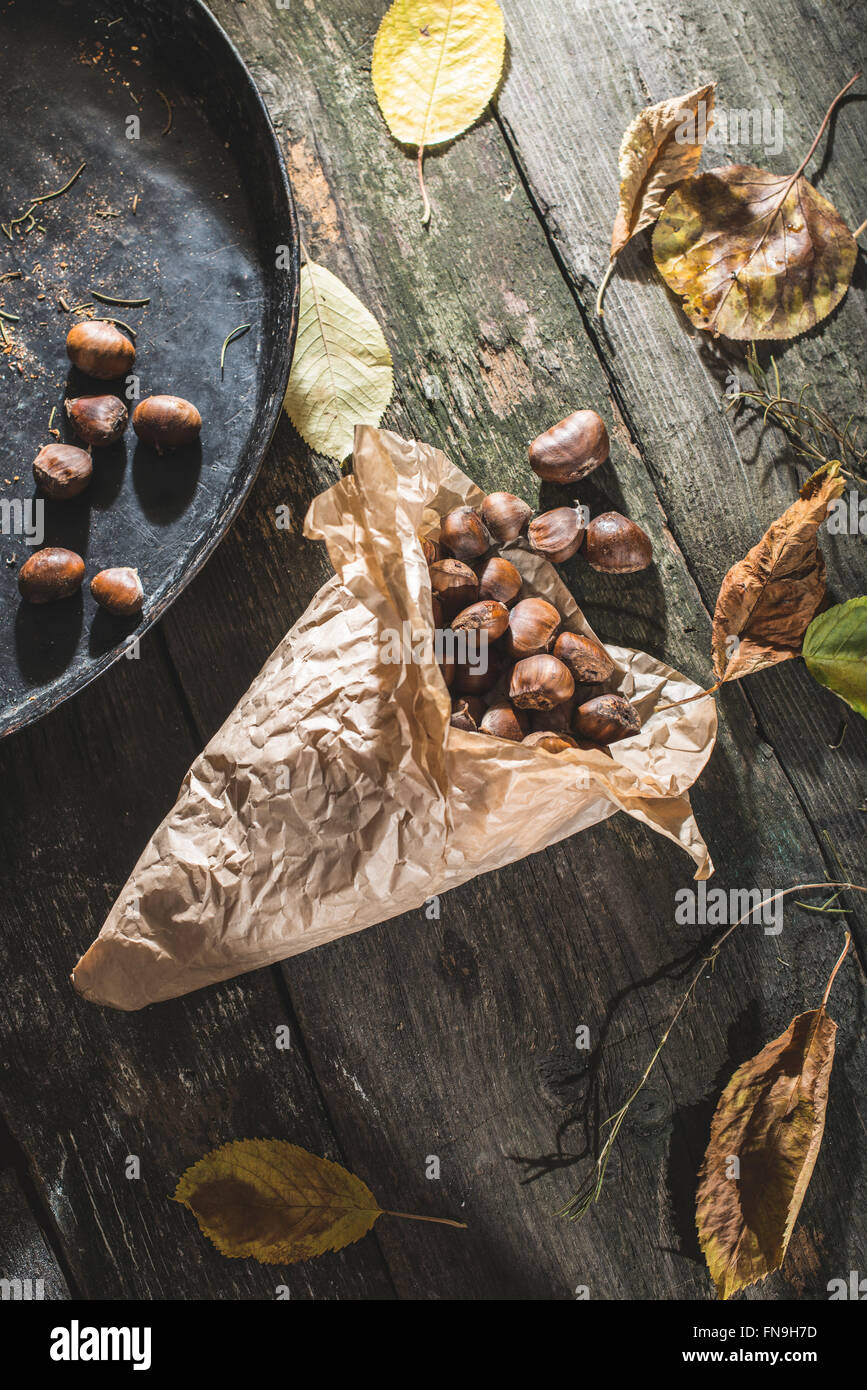 Bag of Roasted chestnuts Stock Photo