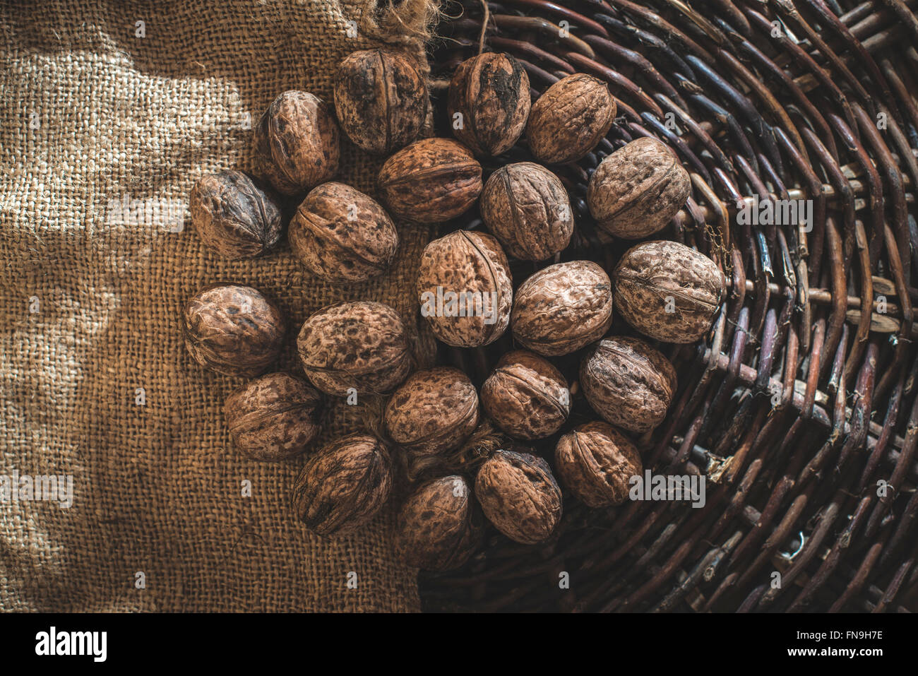 walnuts in a basket Stock Photo