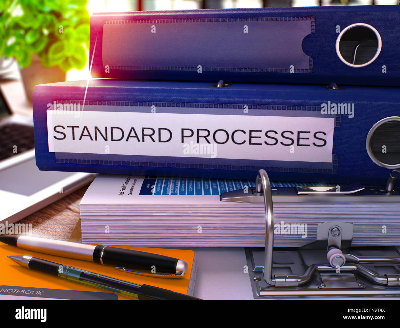 Standard Processes on Blue Ring Binder. Blurred, Toned Image Stock ...