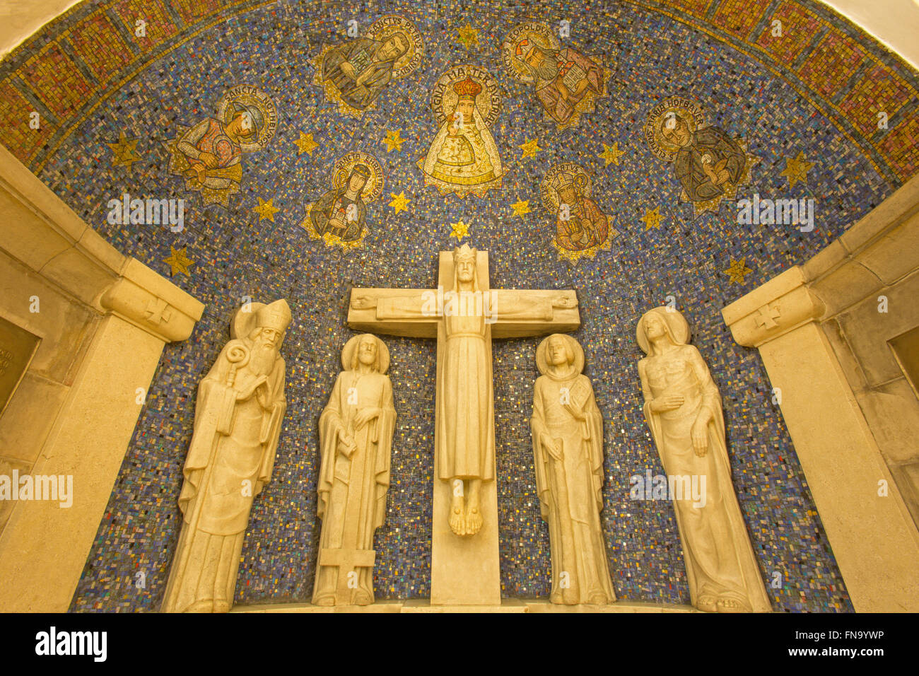 JERUSALEM, ISRAEL - MARCH 3, 2015: The mosaic of Madonna from the Benedictine Abbey of Maria Laach, 20th cent. Stock Photo