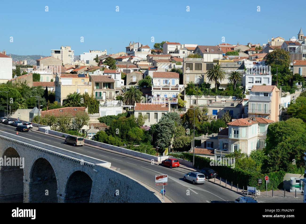 Villas and Houses Above the Anse de la Fausse Monnaie and the Corniche Kennedy Coast Road Marseille France Stock Photo