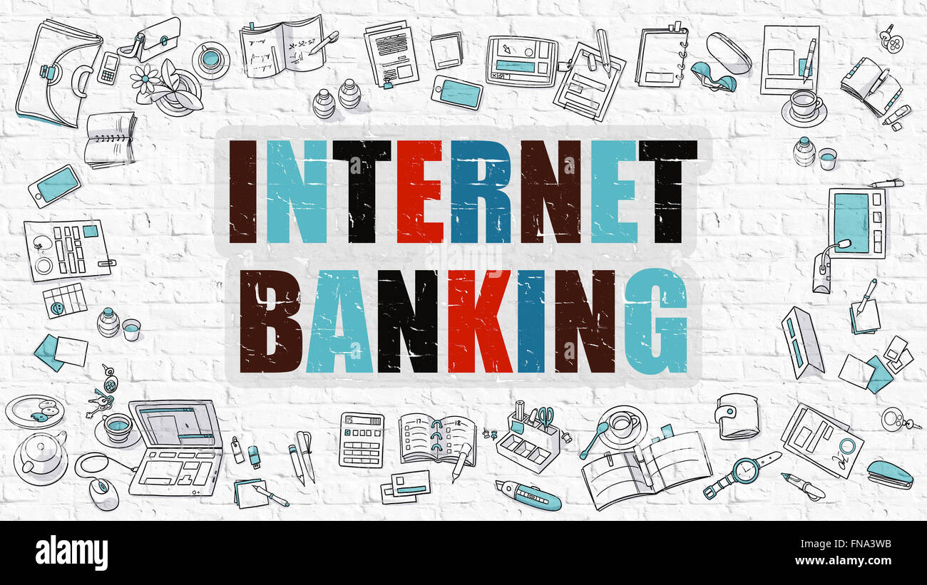 Internet Banking in Multicolor. Doodle Design. Stock Photo
