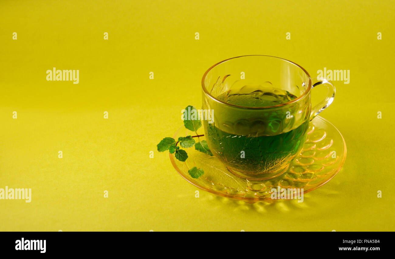 Green tea with mint leaf Stock Photo