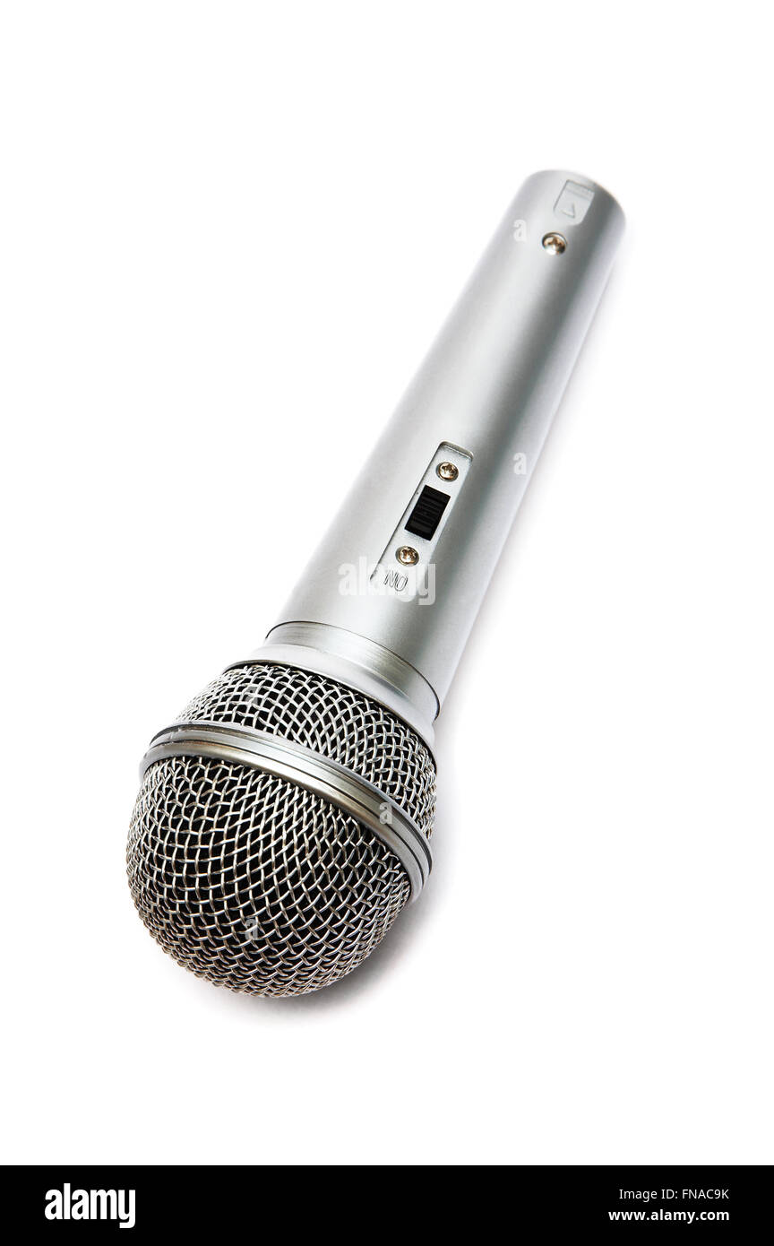 Microphone for a karaoke on a white background Stock Photo - Alamy