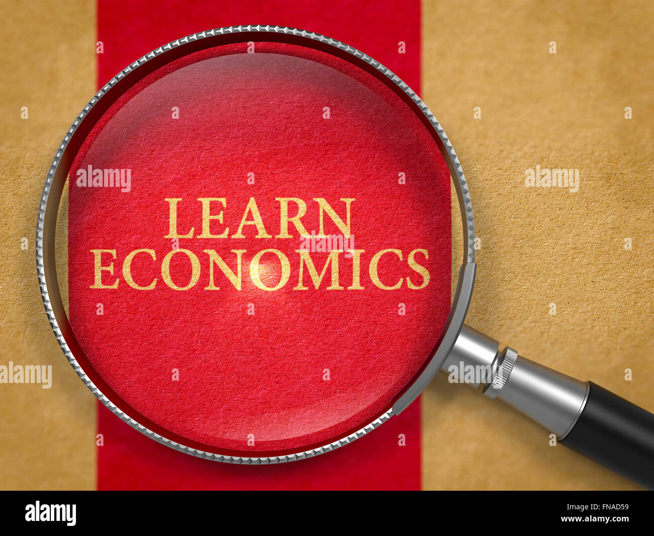 Learn Economics Concept through Magnifier. Stock Photo