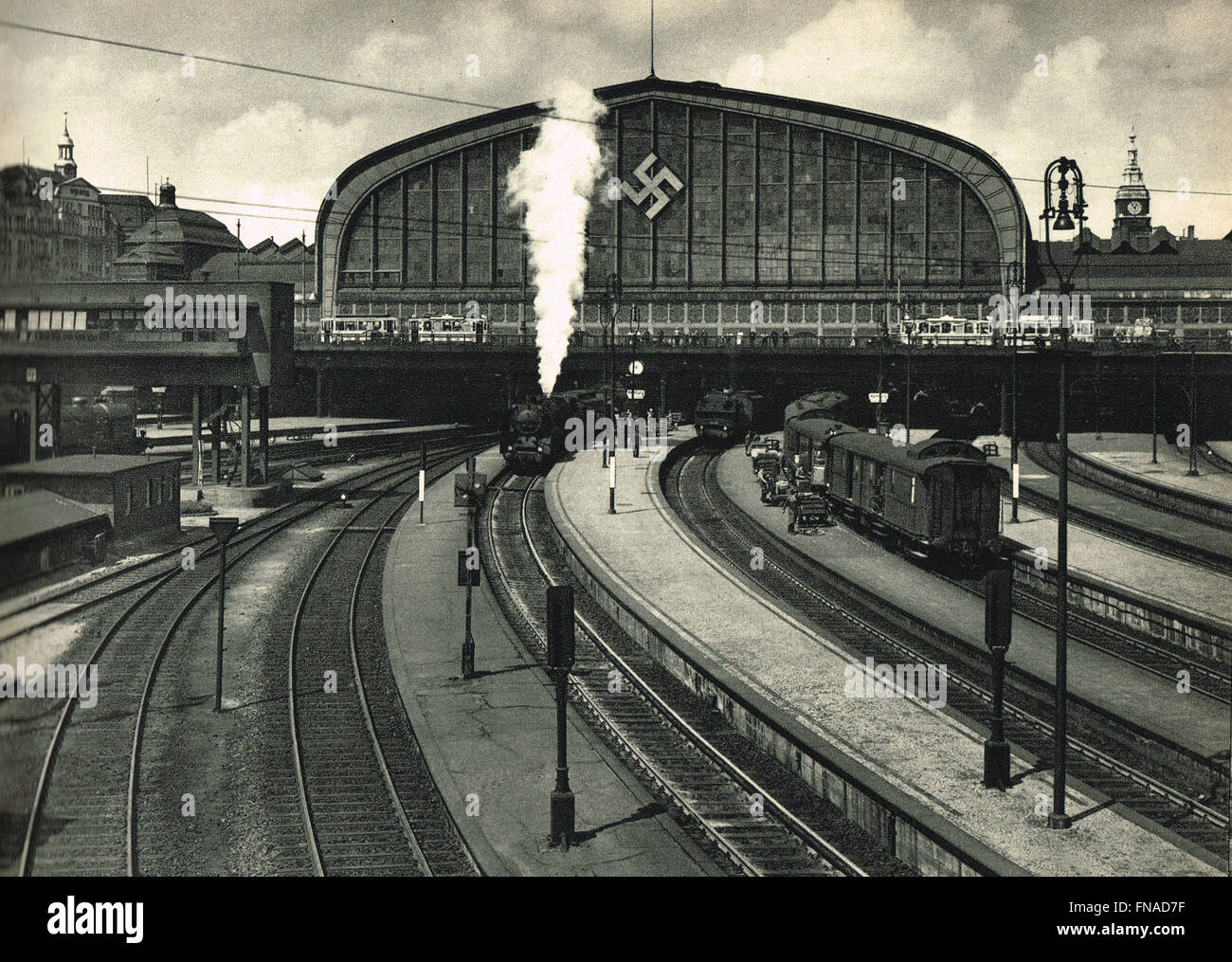 Hauptbahnhof Hamburg Railway Station with Nazi Swastika emblem circa 1938 Stock Photo