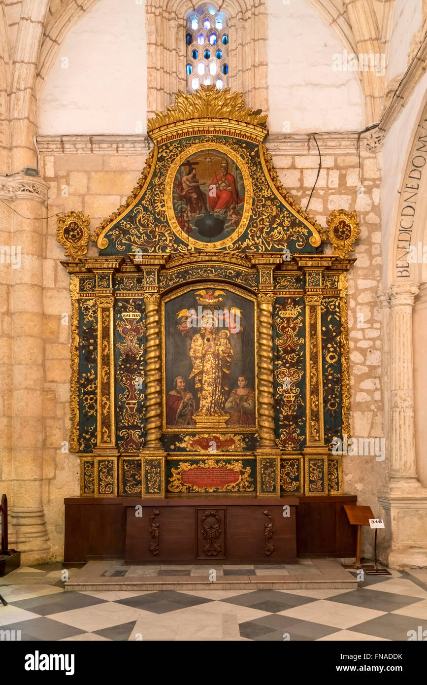 altar  of the cathedral Basilica Menor de la Virgen de La Anunciación / Catedral Primada de America, capital Santo Domingo,  Dom Stock Photo