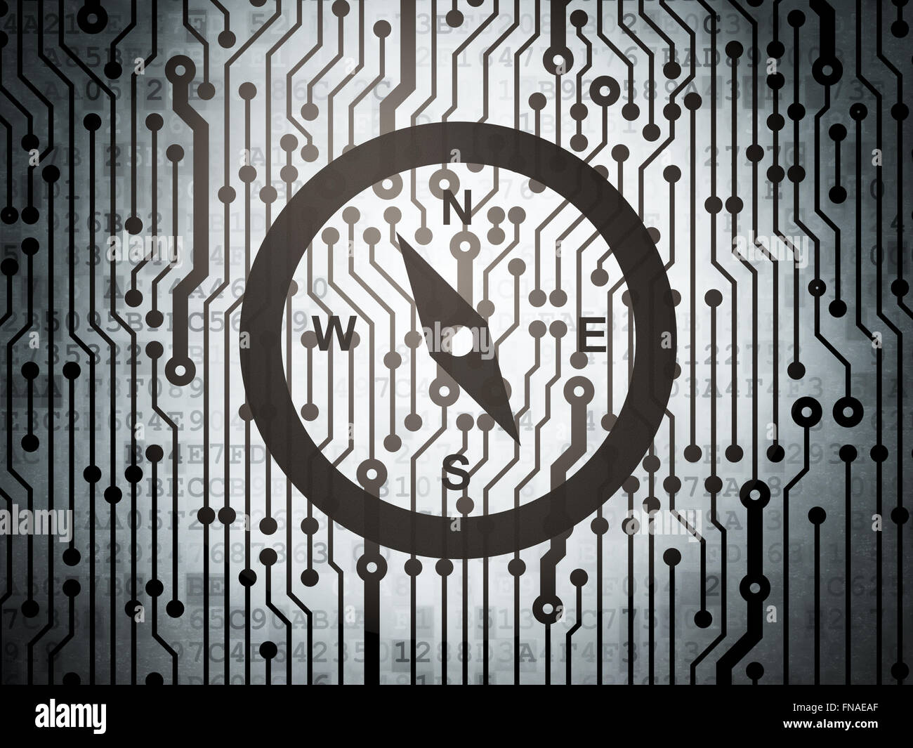 Tourism concept circuit board with Compass Stock Photo Alamy